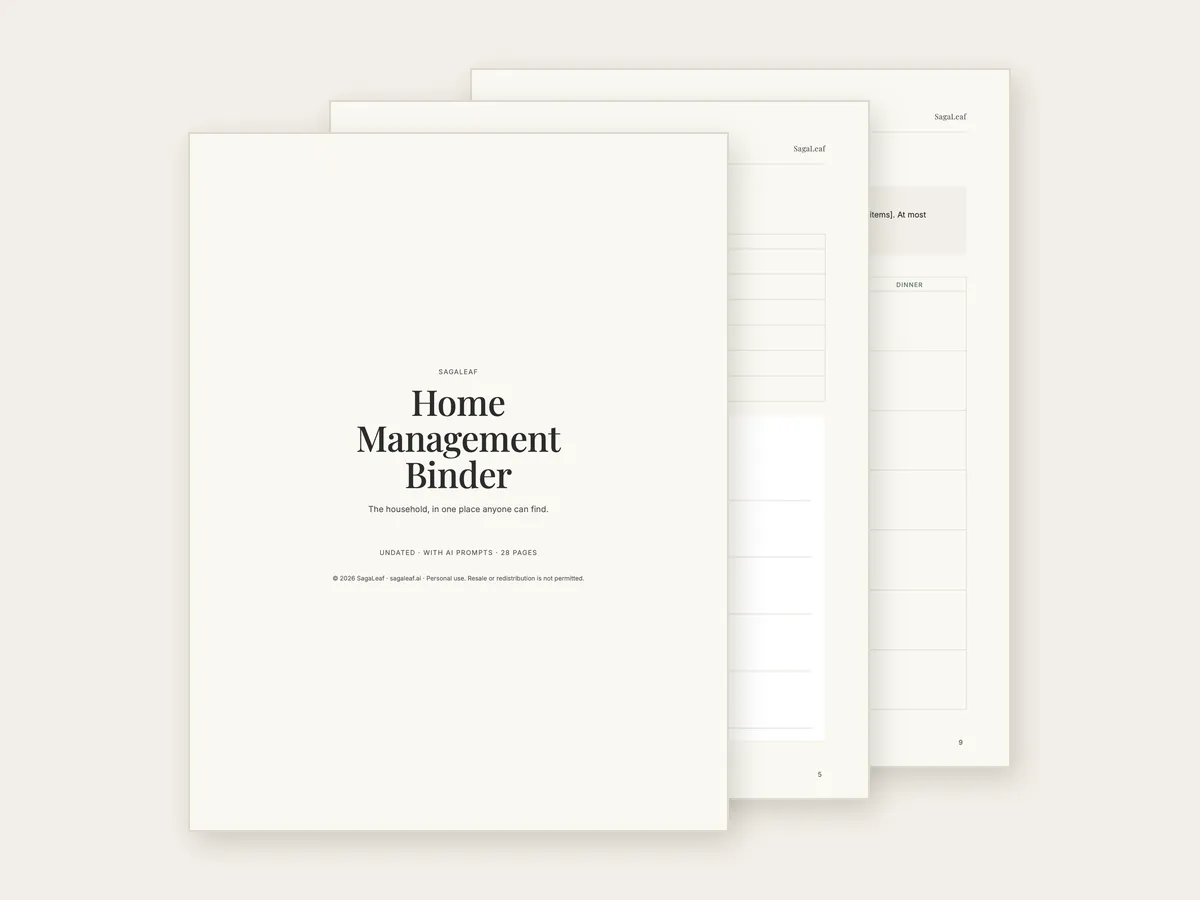 Pages from the Home Management Binder