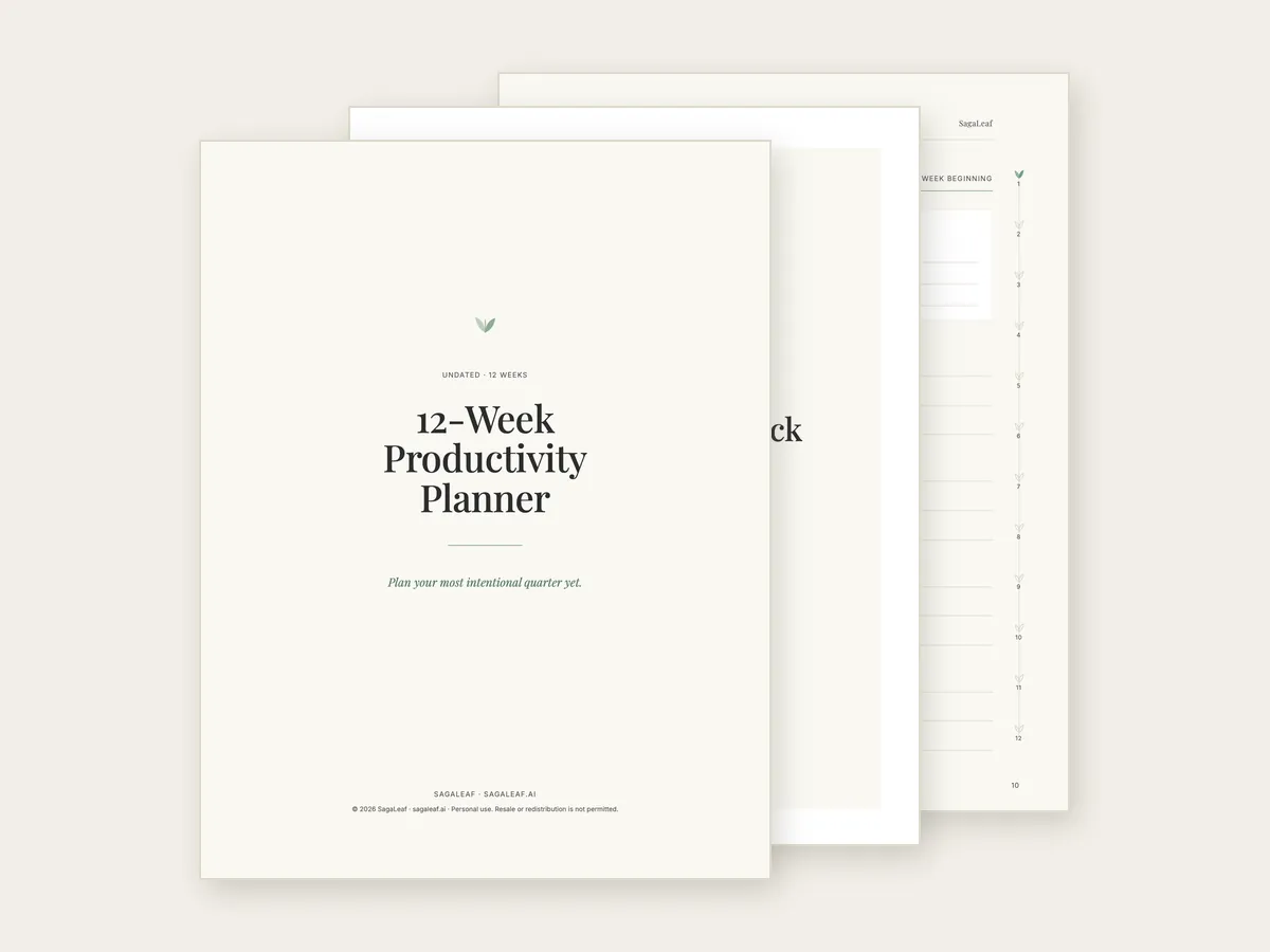 Pages from the 12-Week Planner + AI Prompt Pack Bundle